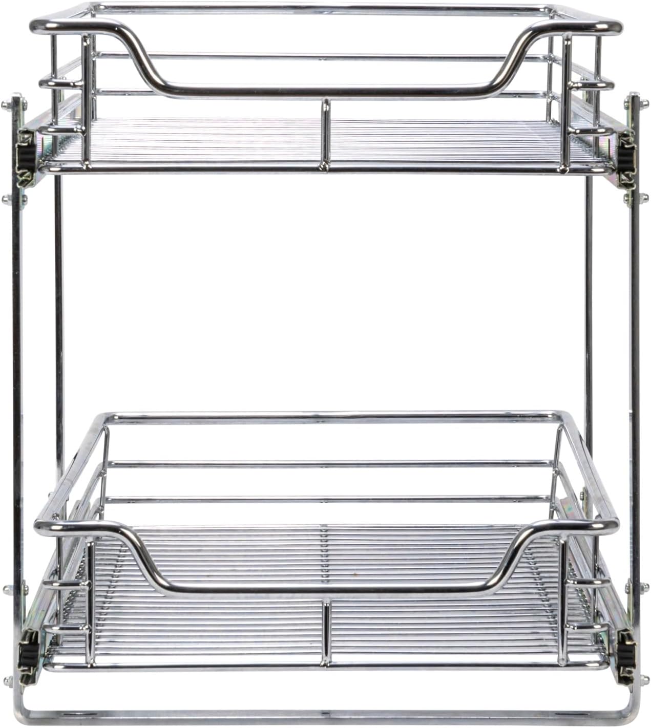 Household Essentials Glidez Multipurpose Chrome-Plated Steel Pull-Out/Slide-Out Storage Organizer for Cookware and Bakeware - 2-Tier Design - Fits Standard Size Cabinet or Shelf, Chrome
