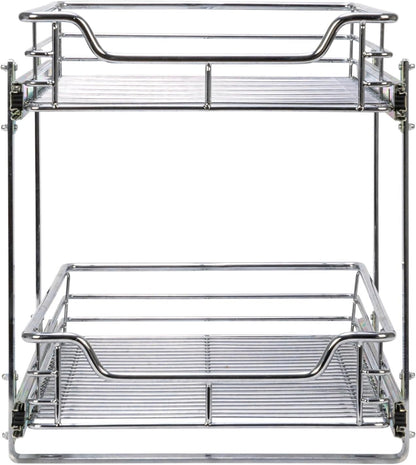 Household Essentials Glidez Multipurpose Chrome-Plated Steel Pull-Out/Slide-Out Storage Organizer for Cookware and Bakeware - 2-Tier Design - Fits Standard Size Cabinet or Shelf, Chrome