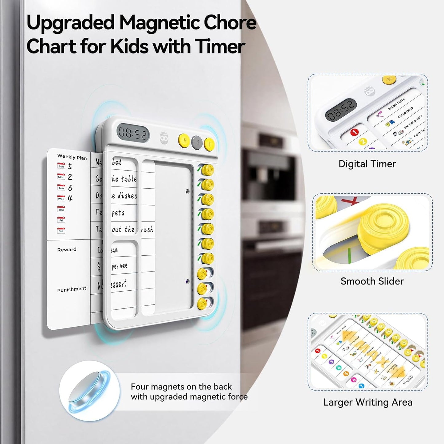 Chore Chart for Kids with Visual Timer, ADHD Tools Visual Schedule Planning Board with Slider, 20 Personalizable Cards and Magnetic Marker, Morning/Bedtime/Daily Routine Chart Checklist - Blue