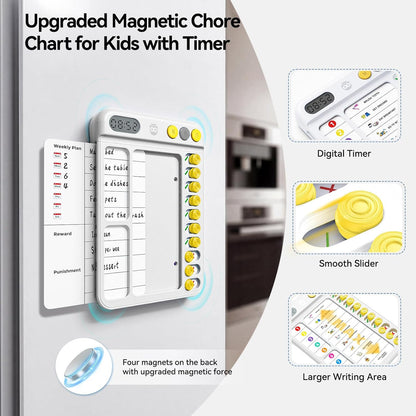 Chore Chart for Kids with Visual Timer, ADHD Tools Visual Schedule Planning Board with Slider, 20 Personalizable Cards and Magnetic Marker, Morning/Bedtime/Daily Routine Chart Checklist - Blue