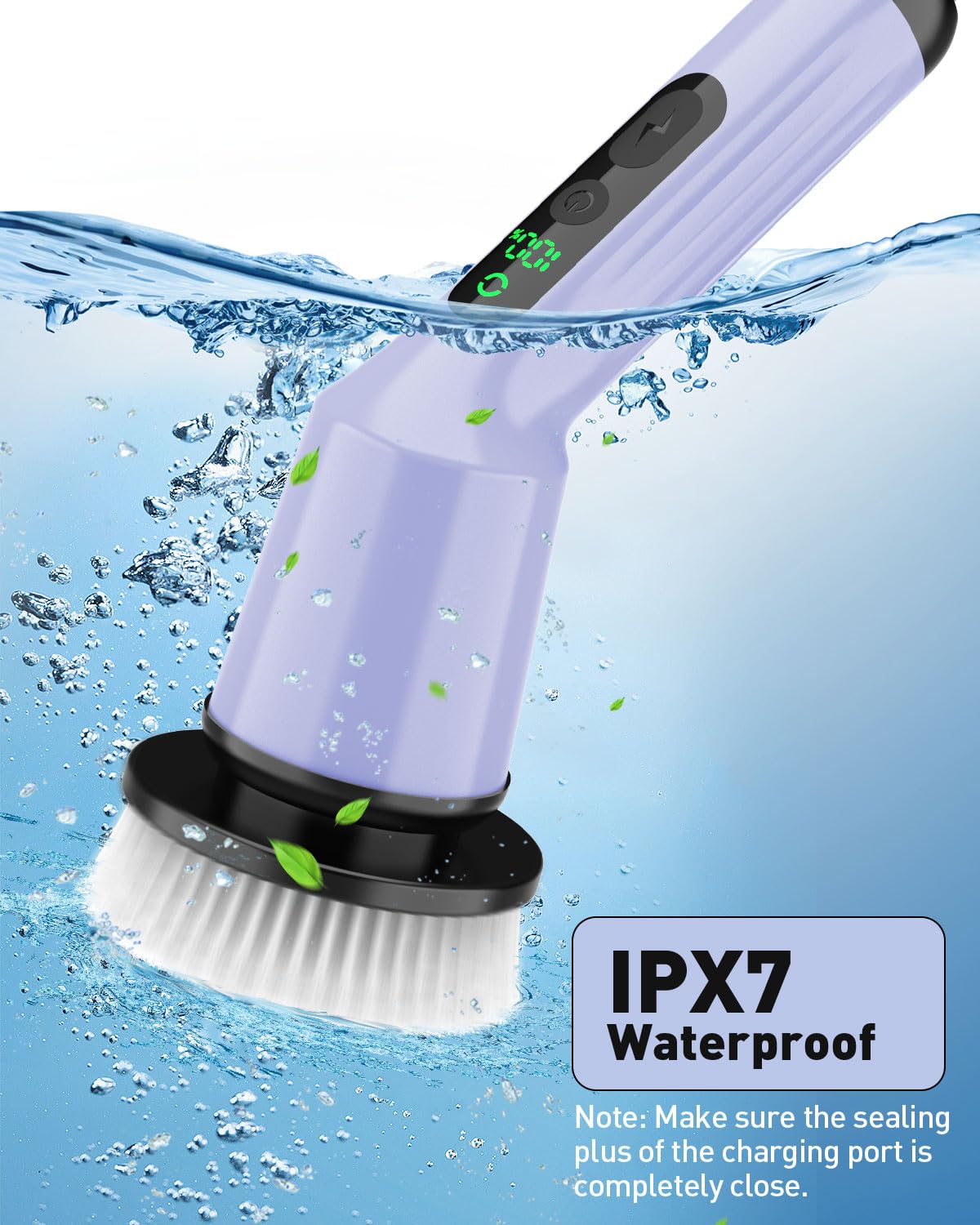 Electric Spin Scrubber for Bathroom, Shower Scrubber with Long Handle | Shower Cleaner Brushes, IPX7 Waterproof & 2 Speed, 3 Brush Heads, 90min Runtime, Bathroom Cleaning Supplies for Toilet Tub