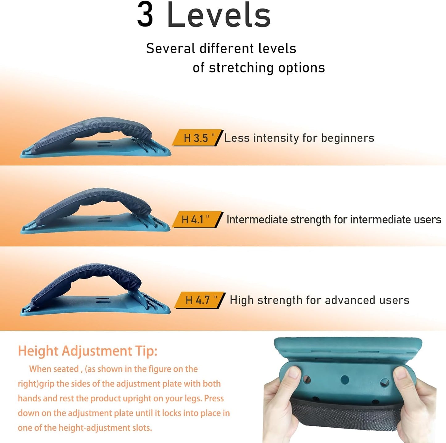 Adjustable Back Stretcher for Tension Relief - 3-Level Spine Support Board with Ergonomic Curve, Lumbar Cushion & Non-Slip Pad (Black)