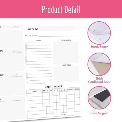 Weekly Planner Desktop List Note Pad To Do List with Magnet Mountings for Fridge Locker (90 Sheets 9" x 6")