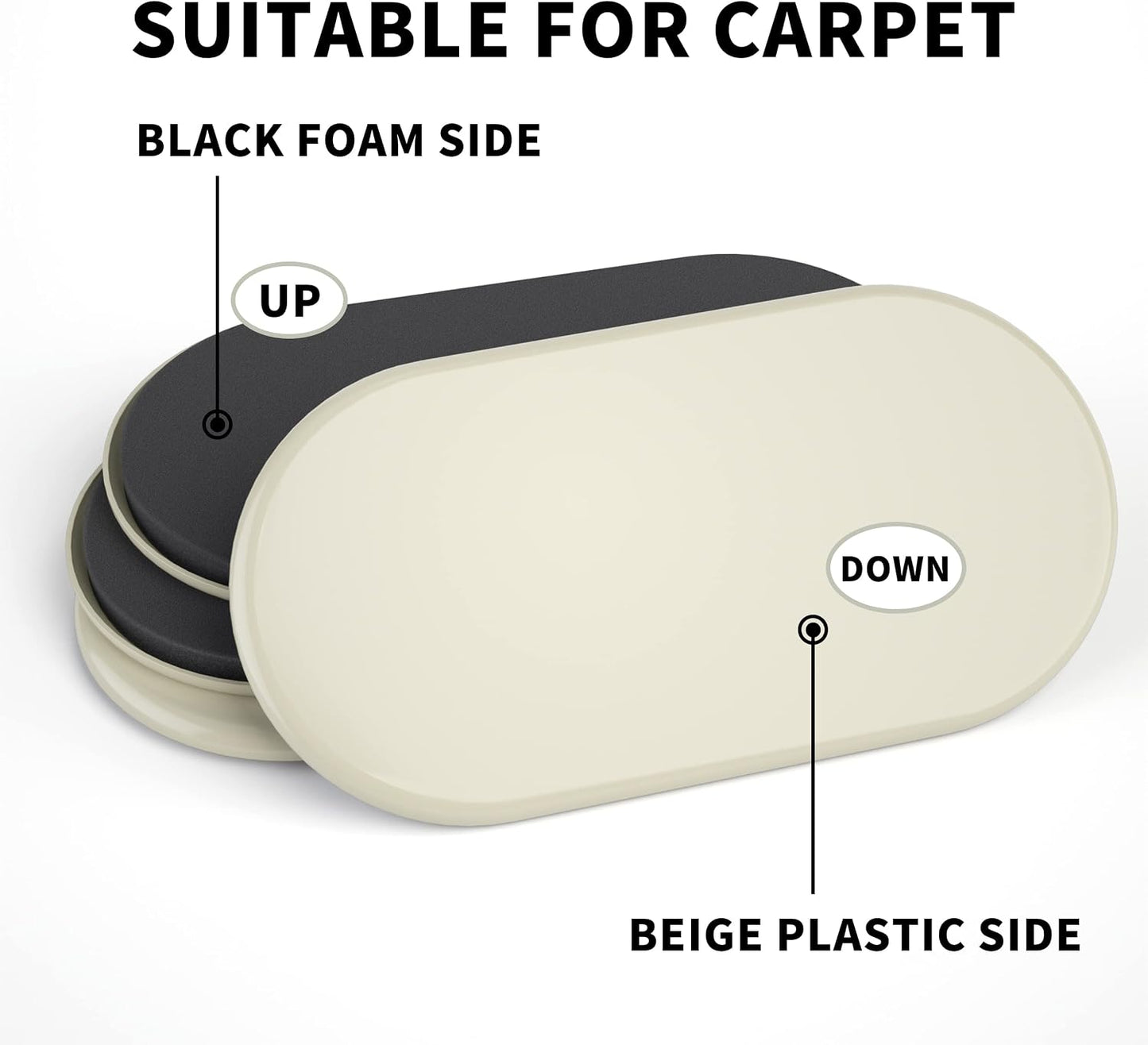 Furniture Sliders for Carpet – 8 Pcs 9.5" Beige Movers | Durable sliders for furniture on carpet. Easy moving pads glide over rug. Long-lasting for heavy furniture. Protects floors.