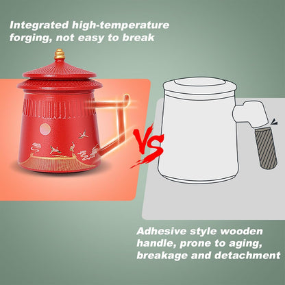 Loose Leaf Tea Cup with Infuser and Lid, 14.8oz Chinese Ceramic Mug with Fine Mesh Strainer, Office Steeping Cup for Tea Lovers Gifts