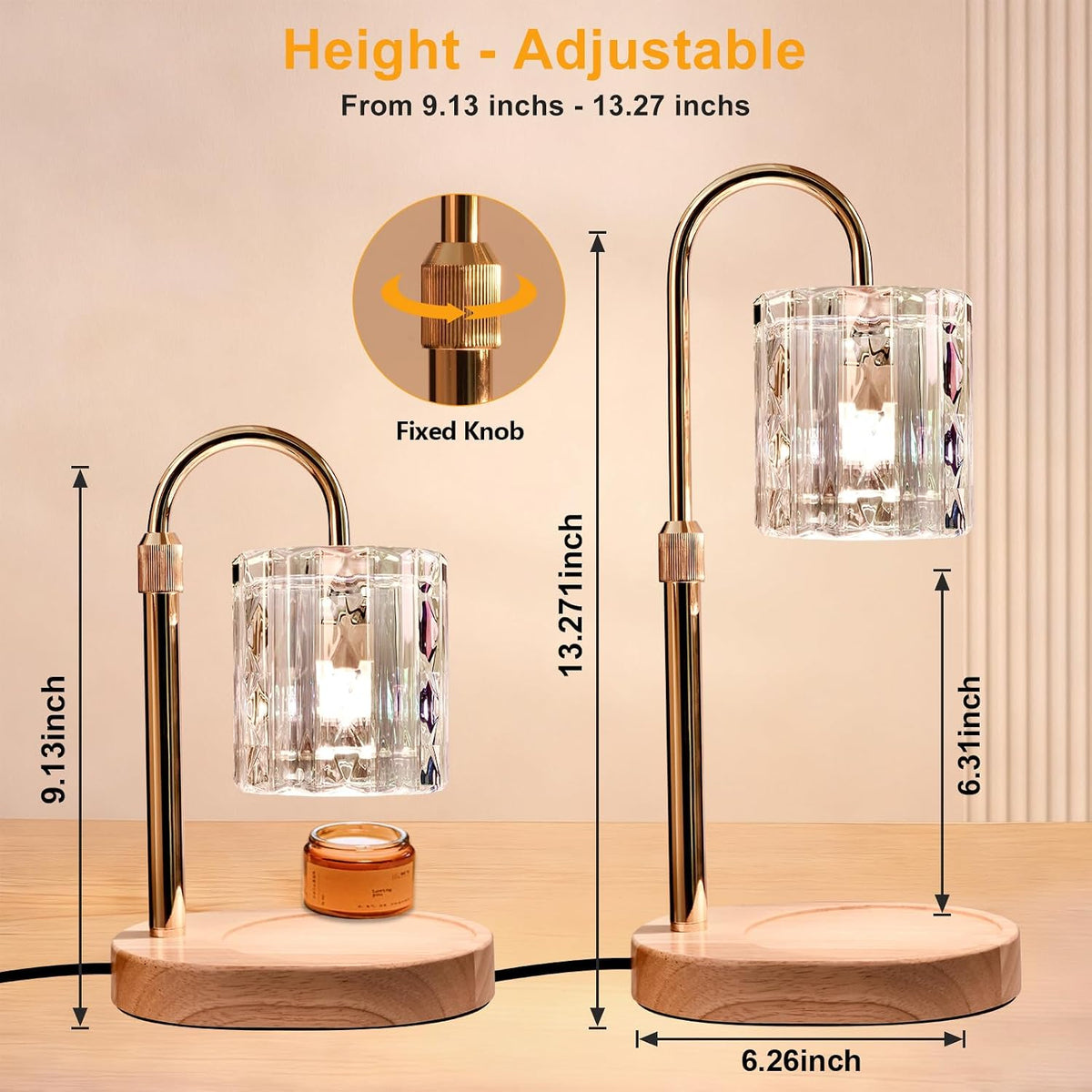 Candle Warmer Lamp with Timer & Dimmer, Birthday Gifts for Women Mom, 4-Level Dimmable Flower Heat Lamp for Jar Candles, Adjustable Height, House Warming Gifts, Home Decor (Purple