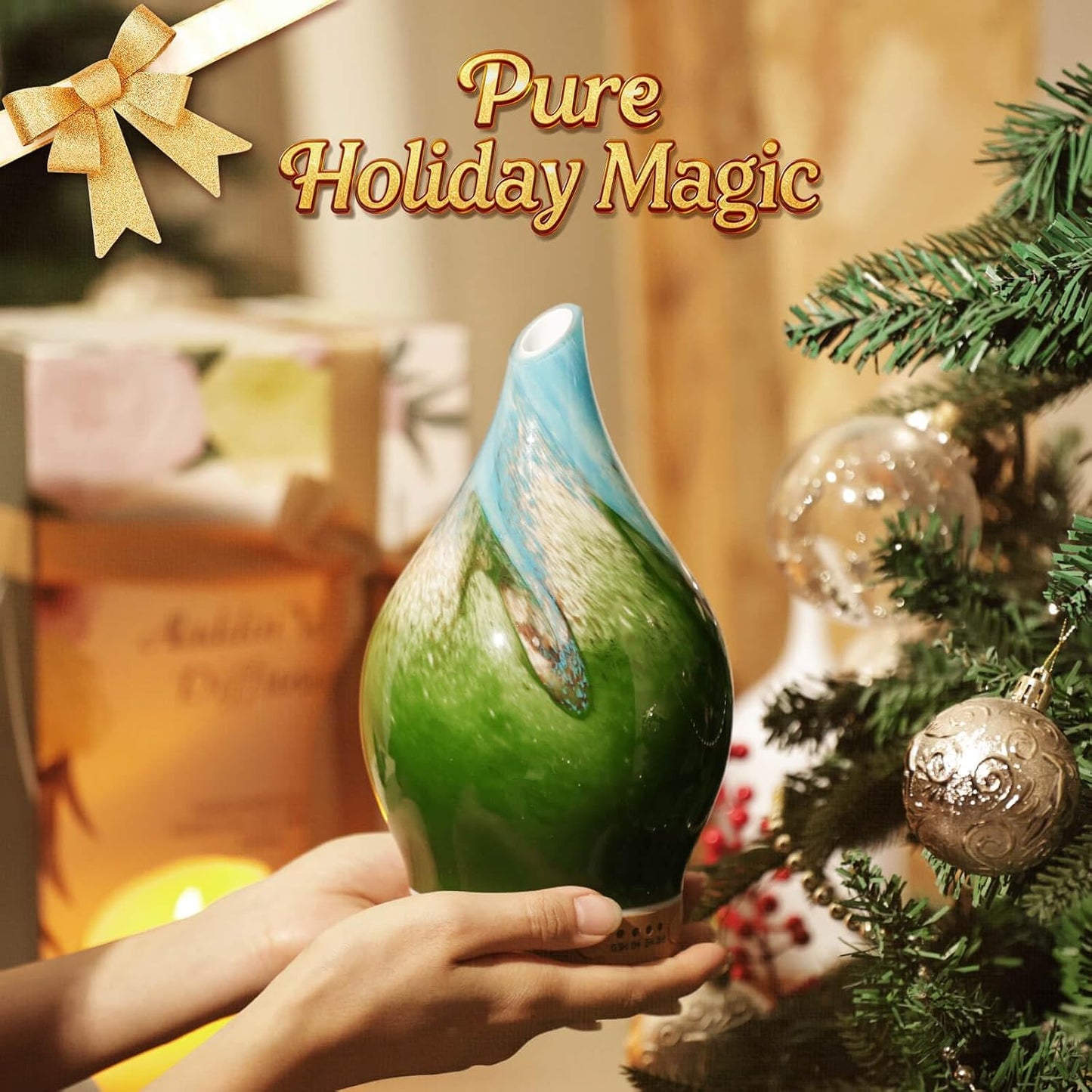Porseme Oil Diffuser 3D Glass Aromatherapy Ultrasonic Humidifier, Air Refresh Auto Shut-Off, Timer Setting, BPA Free for Home Hotel Yoga Leisure SPA Gift 150ml Last 6H - Colors B