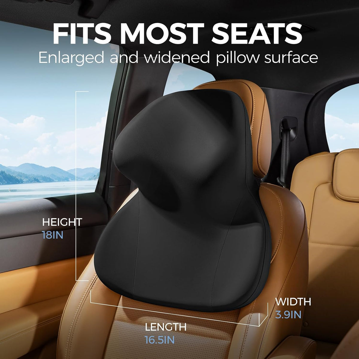 BEBAS Car Headrest Pillow, Ergonomic Neck Pillow with Memory Foam, Black