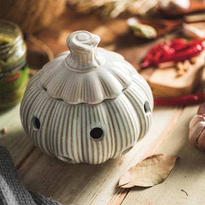 Garlic Storage Pod Ceramic Garlic Keeper with Lid Large Garlic Container for Counter, White