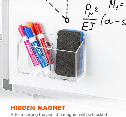 BEYGORM Magnetic Dry Erase Marker Holder for Whiteboard & Refrigerator | Non-slip Acrylic Pen Holder for Classroom, Fridge Magnet, Locker Organizer Accessories, Teacher & School Supplies(Black)