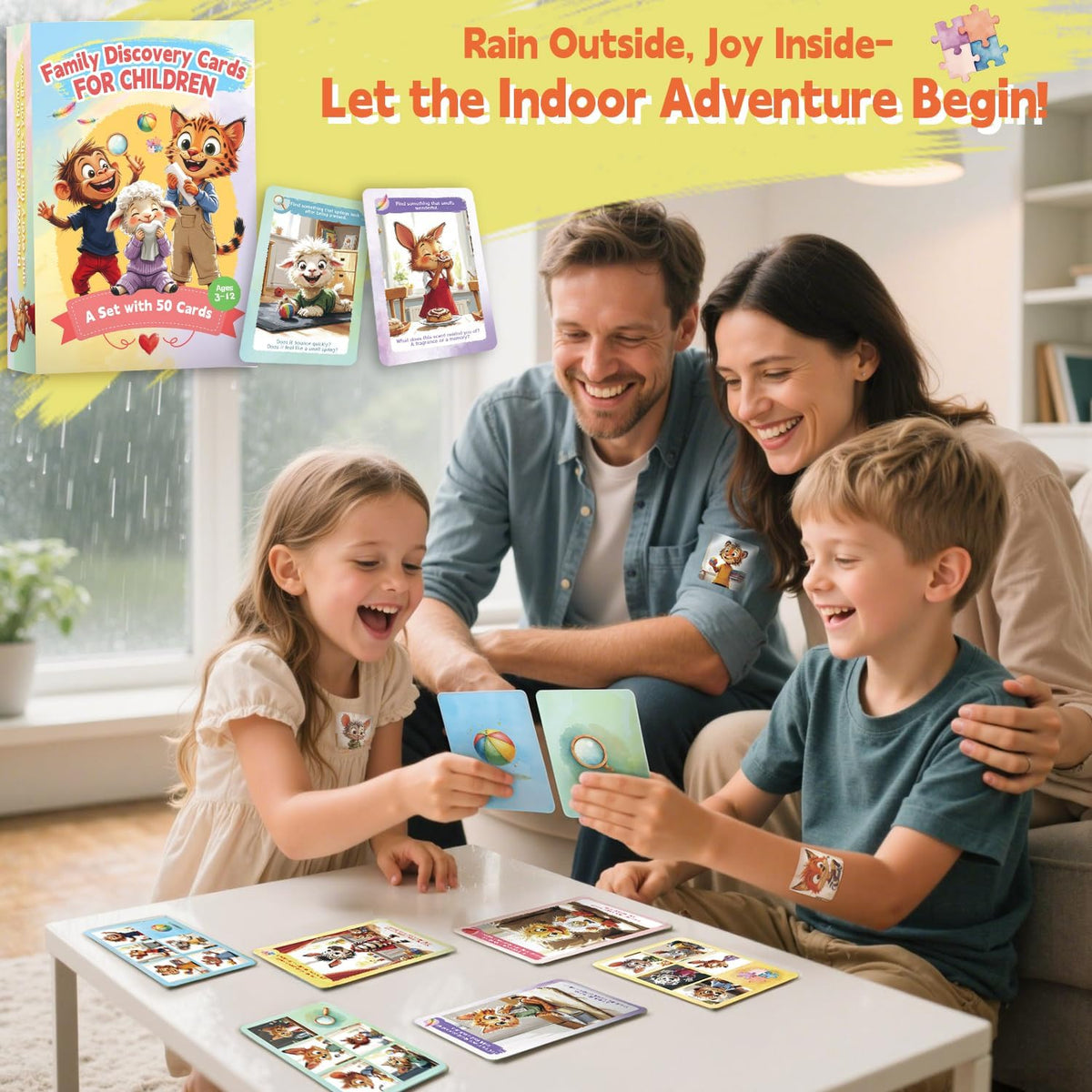 50 Indoor Discovery Cards for Kids 3–12 – Montessori Screen-Free Activity Set | 5 Themes | Spinner & Reward Stickers | Fun Game for Home & School Stocking Stuffers