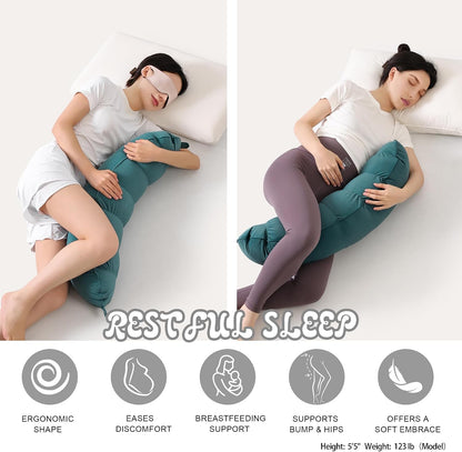 Peallow(Pat. Pend) – Long Round Body Pillow for Adults, Bolster Pillow for Sleeping, Soft and Supportive Pillow for Sleeping & Lumbar Support (Green-White, 29.5")