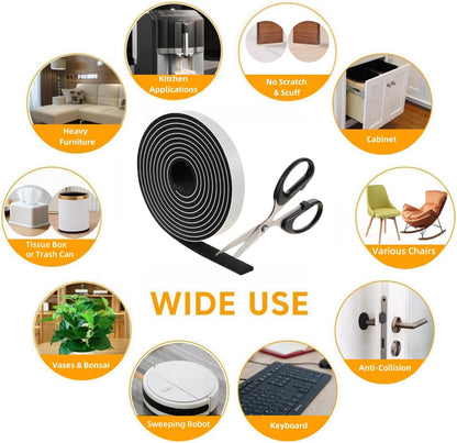 Felt Strips with Adhesive Backing Heavy Duty Cuttable Felt Tape Roll Furniture Pads for Chair Legs - Protecting Hardwood Floors, Chair Wall Protector (Black, 80 x 0.5 x 0.14 Inch)