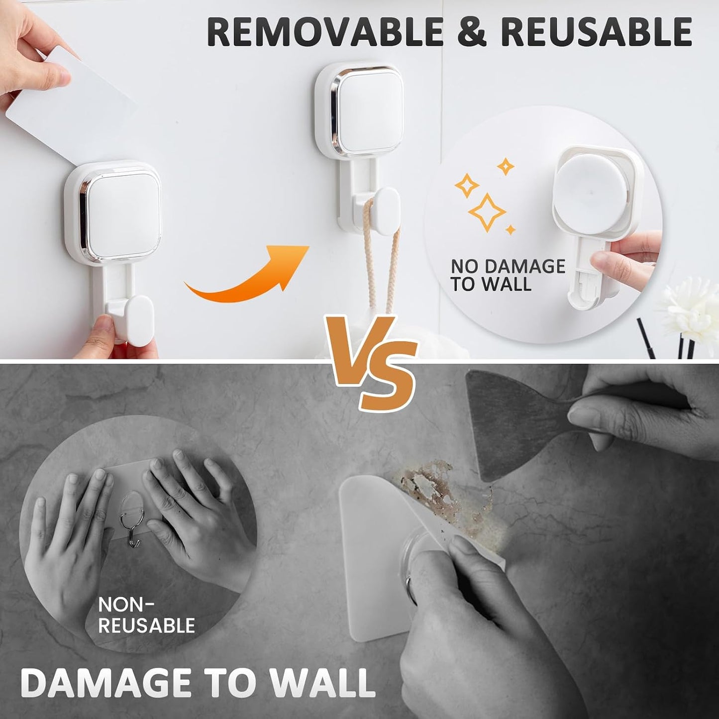 Razor Holder for Shower 2 Pack, Powerful Vacuum Suction Cup Hook for Towel, Loofah, Razor, Squeegee, Damage-Free Wall Shower Hook, Shaver Holder for Bathroom, Easy to Install and Reuse, Black