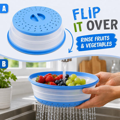 Collapsible Microwave Splatter Cover for Food 10.5 Inch Vented Blue