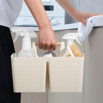 rejomiik Plastic Shower Caddy, Portable Shower Basket with Handle, Cream | Cleaning Caddy Organizer for Bathroom, College Dorm Room Essentials, Storage Tote