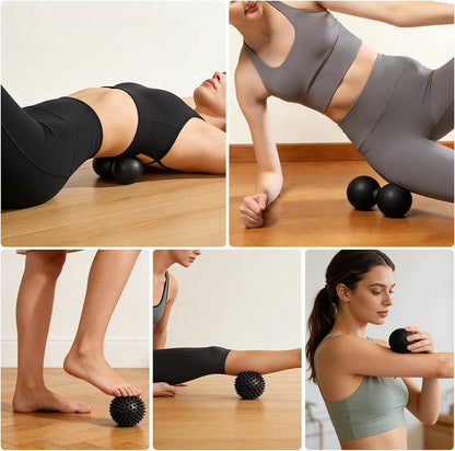 3-in-1 Massage Ball Set, Peanut Ball, Spiky, Lacrosse for Plantar Fasciitis | Includes peanut, spiky & lacrosse balls. For yoga, myofascial release, deep tissue massage, back neck shoulder pain relief.