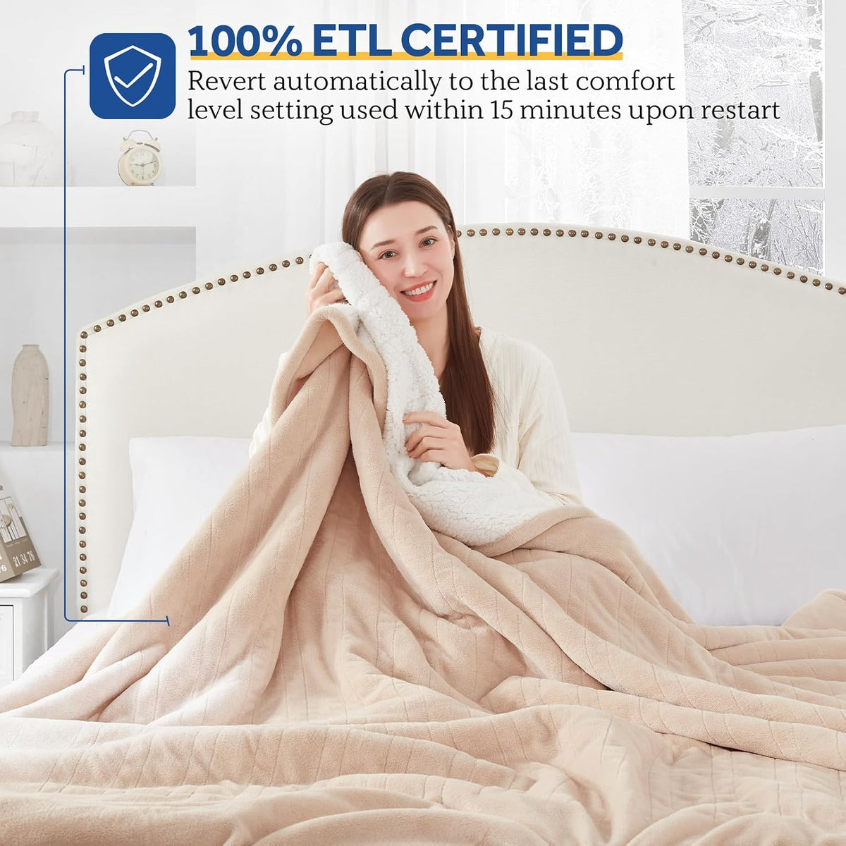 Sealy Electric Throw Blanket Heated Flannel & Sherpa Auto Shutoff 50"x60"