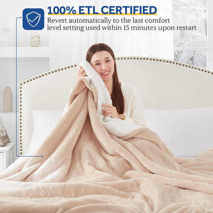 Sealy Electric Throw Blanket Heated Flannel & Sherpa Auto Shutoff 50"x60"