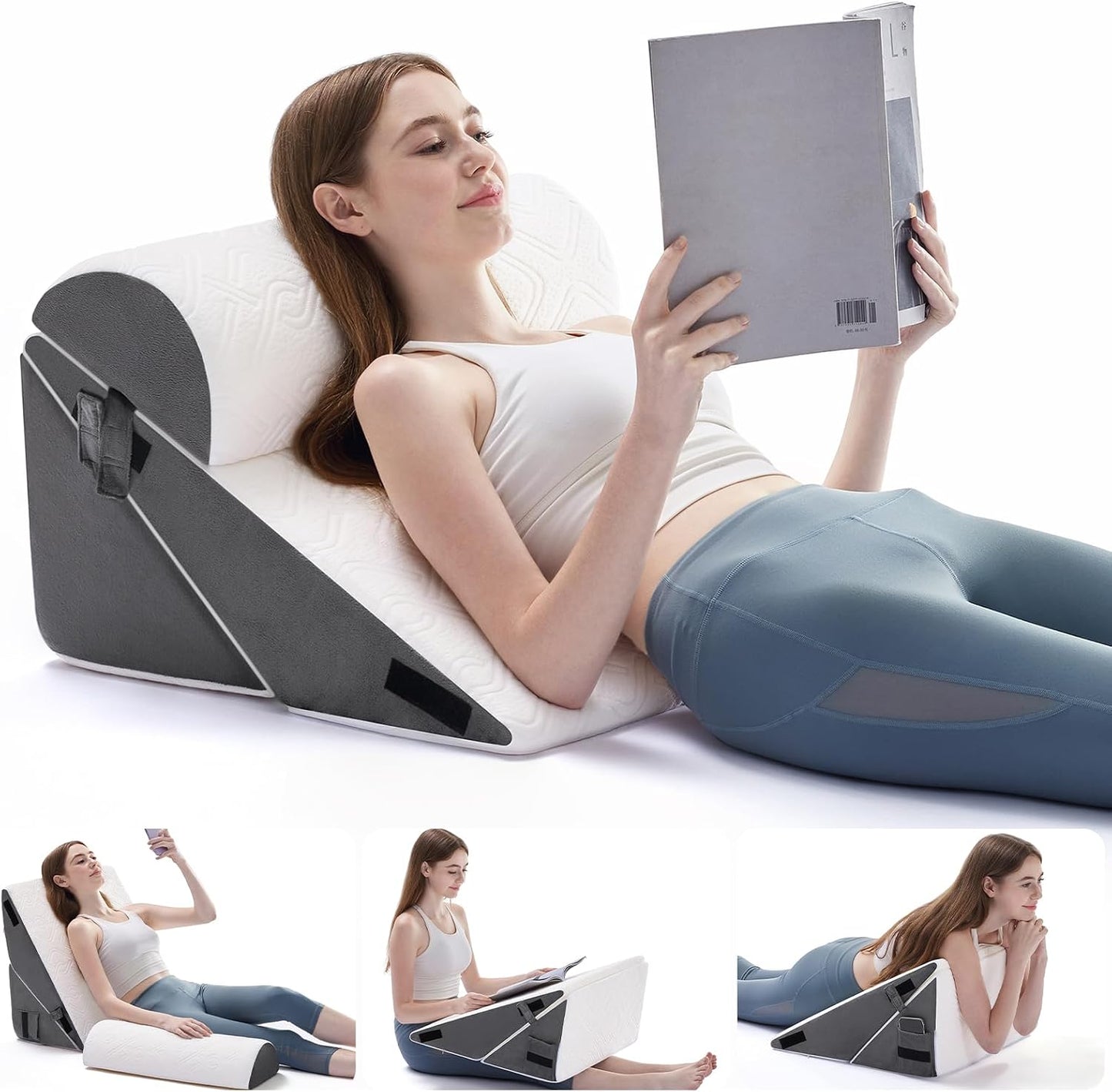5PCS Wedge Pillow Set for After Surgery,Bed Pillow for Sleeping | Memory Foam Orthopedic Back Pillow for Pain Relief and Acid Reflux, Adjustable Sitting Up for Bed Post Surgery Pillow Green