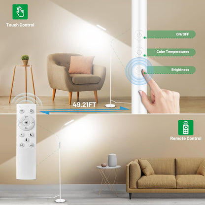 Yikuneng Dimmable LED Floor Lamp, Super Bright Reading Lamps Floor Standing lamp with Remote & Touch Control, Stepless Dimming & 2700K-6500K Color Temperature, for Living Room Bedroom Office, Black