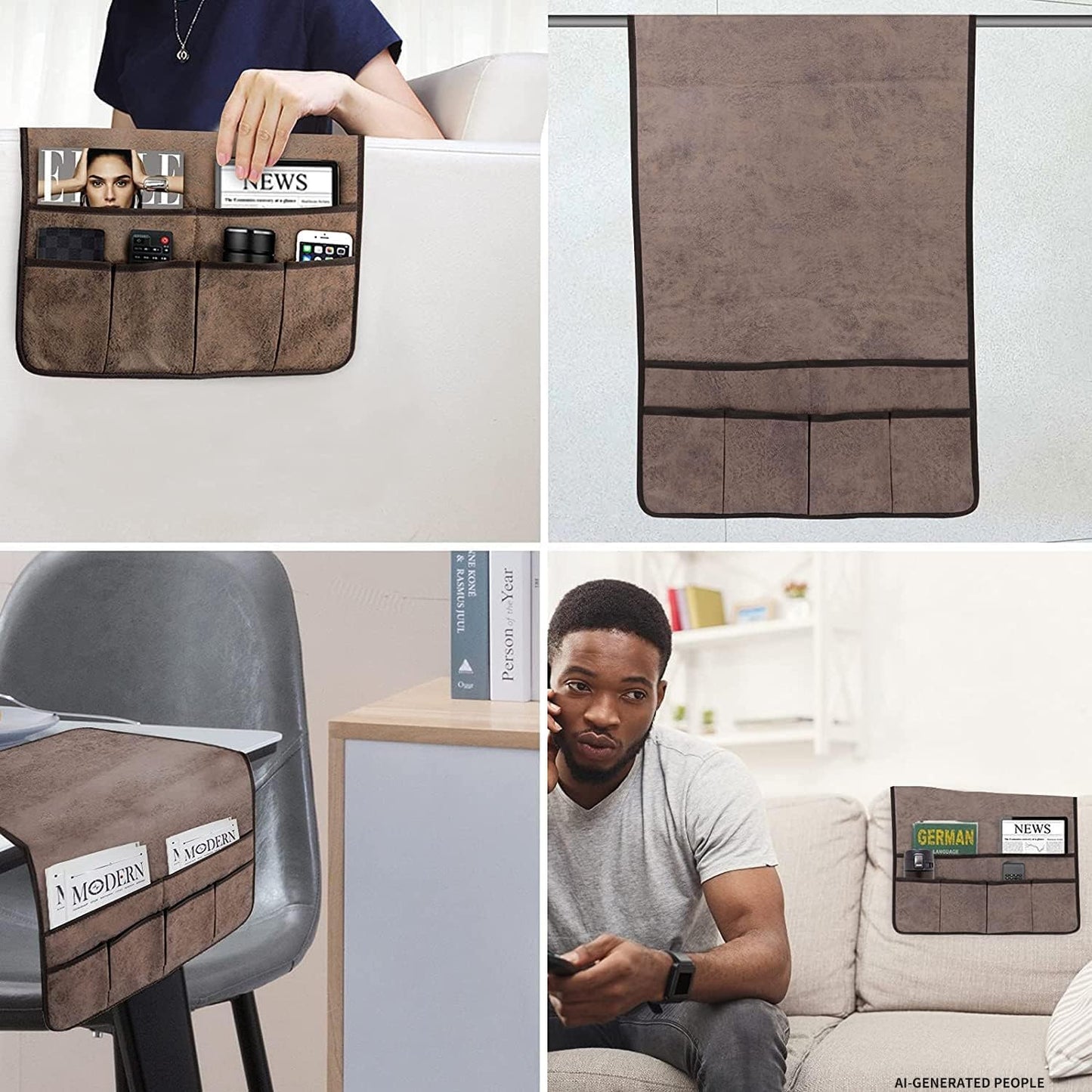 HAOMAIJIA Sofa Armrest Organizer, Remote Control Holder for Recliner Couch | Anti Slip Arm Chair Bedside Caddy Storage Organizer With 6 Pockets For Cell Phone Tv Remote Control Magazines (brown)