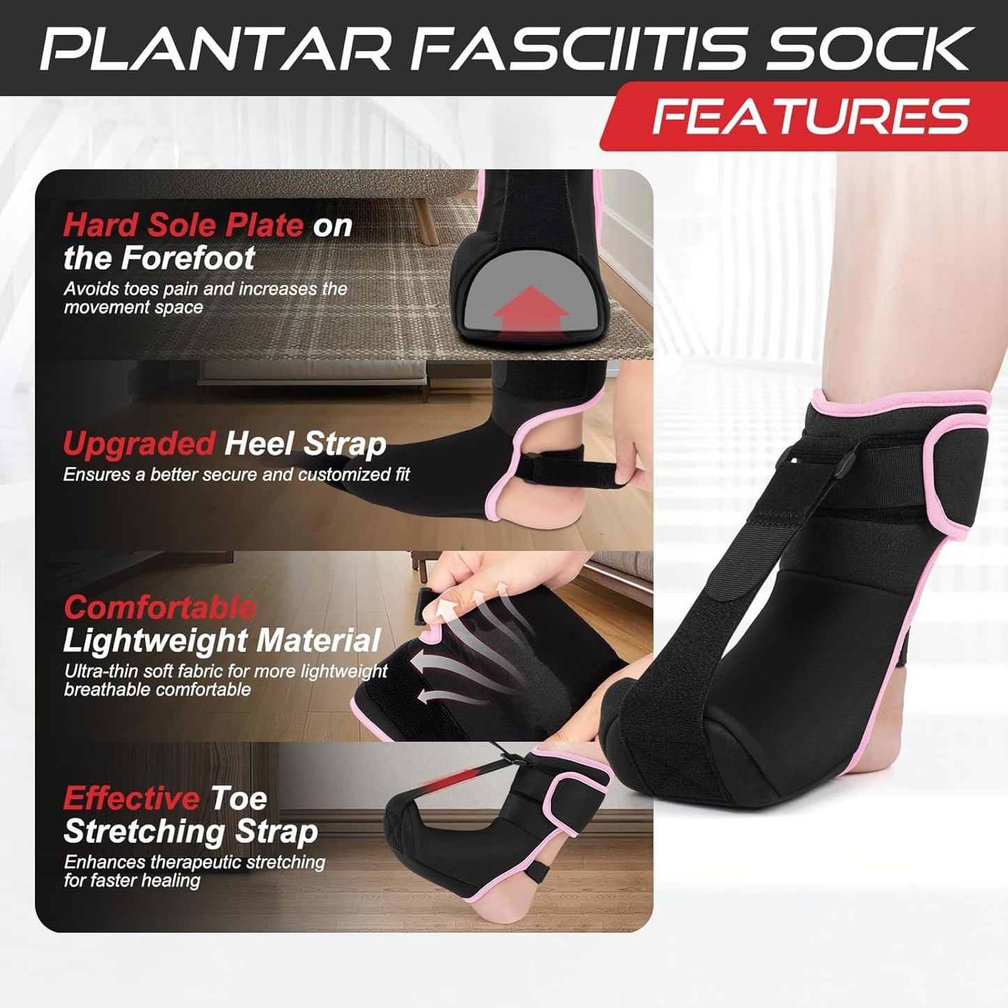 Plantar Fasciitis Night Splint Sock Soft Plantar Fasciitis Brace for Sleeping Achilles Tendonitis Foot Drop Heel Pain - Plantar Fasciitis Relief Night Splint for Women Men Black Small