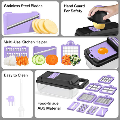 HomeHacks Vegetable Chopper Vegetable Cutter, 12 in 1 Kitchen Gadget, Dicer, Slicer, Onion Cutter, Salad, Cheese Grater & Egg Separator - Multi-Functional Veggie Chopper Lid with Handle (Green)