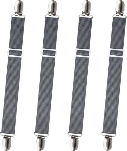 Sopito Sheet Straps, Adjustable Elastic Bed Sheet Holder, 4pcs White | Keep Sheet Firm & Tight, Non-Slip Strong Gripping Sheet Clips, Max Stretch 26.8'' for Crib to King Size Bed, Easy to Install