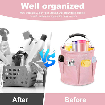 Qivine 17L Cleaning Caddy with Handle, Foldable Cleaning Supply Caddy(Blue) | Cleaning Caddy for Cleaning Supplies, Portable Cleaning Supplies Organizer with 6 Pockets, Cleaning Bucket for Kitchen Garden