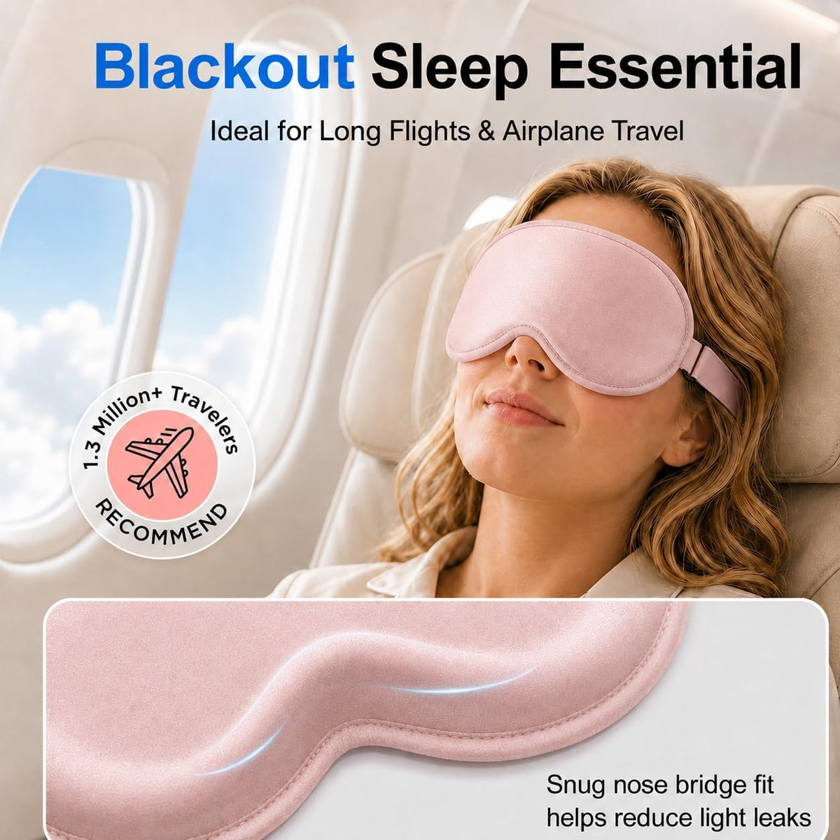 3D Contoured Zero Pressure Blackout Sleep Mask for Side Sleepers