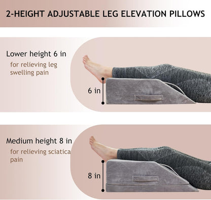 Wedge Pillow for Sleeping, Bed Wedge Pillow for After Surgery 3-Height Memory Foam Leg Elevation Pillow for Swelling Back Pain Relief Sciatica Knee Ankle Pain Bed Support Legs L 24"
