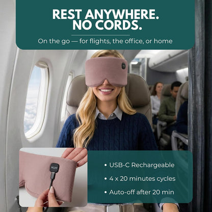 Heated Eye Mask – Cordless Electric Warm Eye Compress for Dry Eyes, Stye & Eye Strain Relief – 4 Heat Settings, Rechargeable, Light-Blocking, Blackout, Washable Cover (Ocean Stone)
