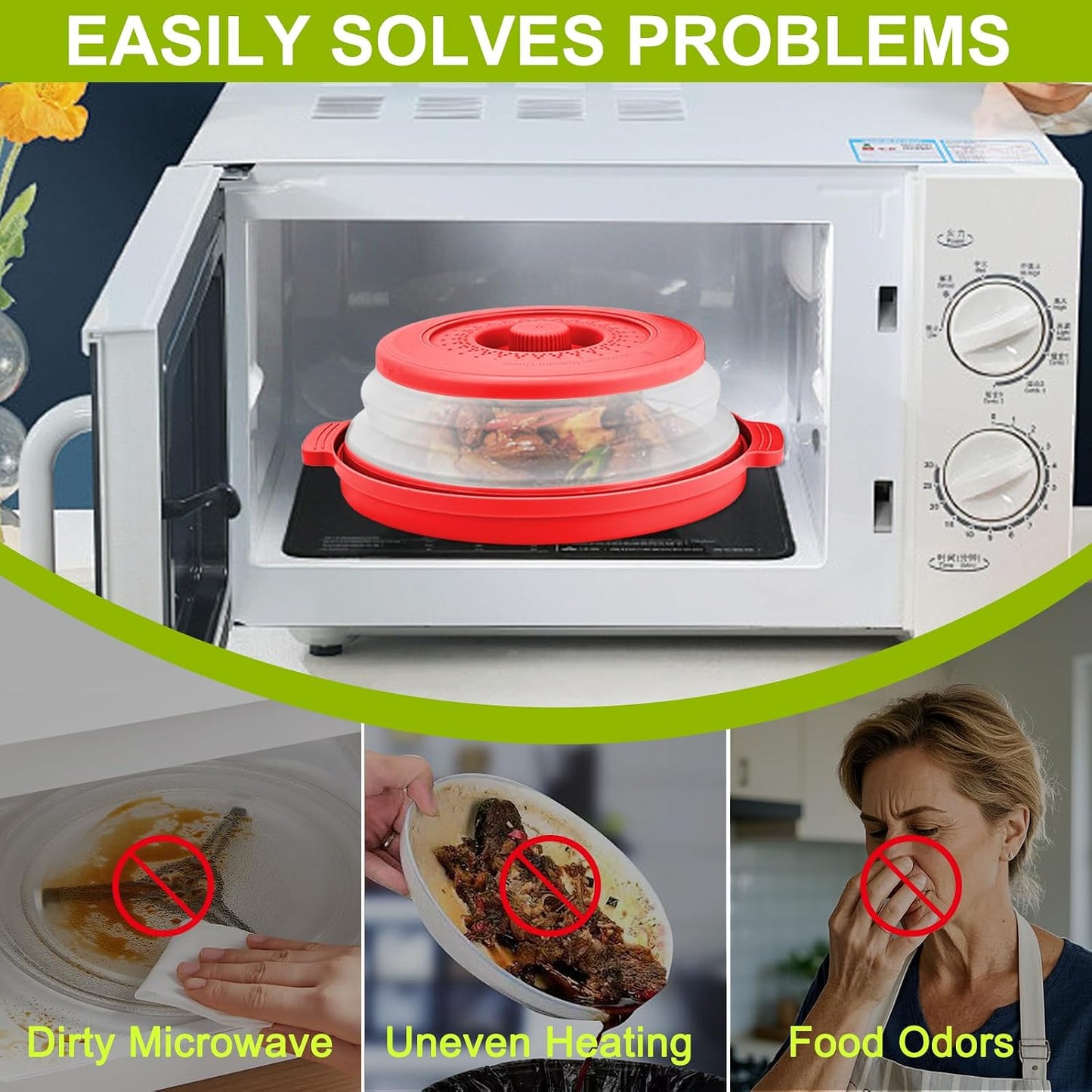 2 Pack Microwave Splatter Cover & Anti-scald Plate,Collapsible Plastic & Silicone Microwave Cover for Food with Vented,Kitchen Dish Guard Cover for Meal Prep,Home Apartment Essential