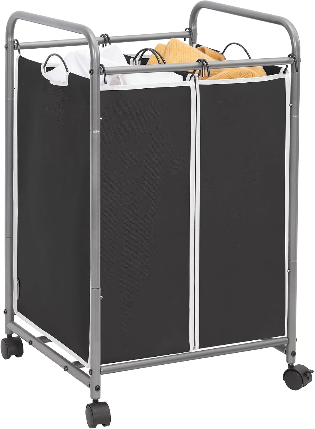 STORAGE MANIAC 3 Section Laundry Sorter, 35.6 Gal (135 L) Laundry Hamper Cart with Heavy Duty Rolling Lockable Wheels and Removable Bags, Clothes Organizer Basket Separator Hamper, Gray