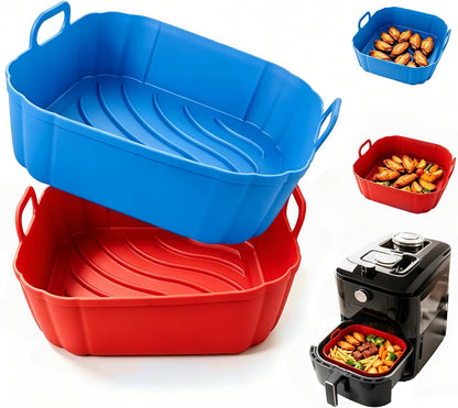 Redfly 2 Pack Silicone Air Fryer Liners,Square Reusable to 8.5in Air Fryer | Compatible with Ninja AF141 181、COSORI 5-6.5 QT Non-Stick Basket Inserts,Silicone Mat Bowl Air Fryer Accessories Kitchen