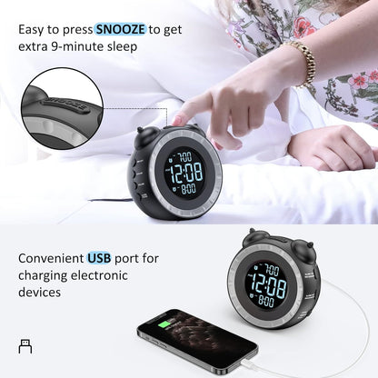 uscce Loud Dual Alarm Clock with Powerful Adjustable Bed Shaker