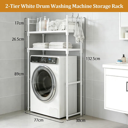 2-Tier Over Washer and Dryer Shelves - Portable Dryer Stand Over Washer with Hooks, Durable Plastic Laundry Organizer for Bathroom/Laundry Room(Black)