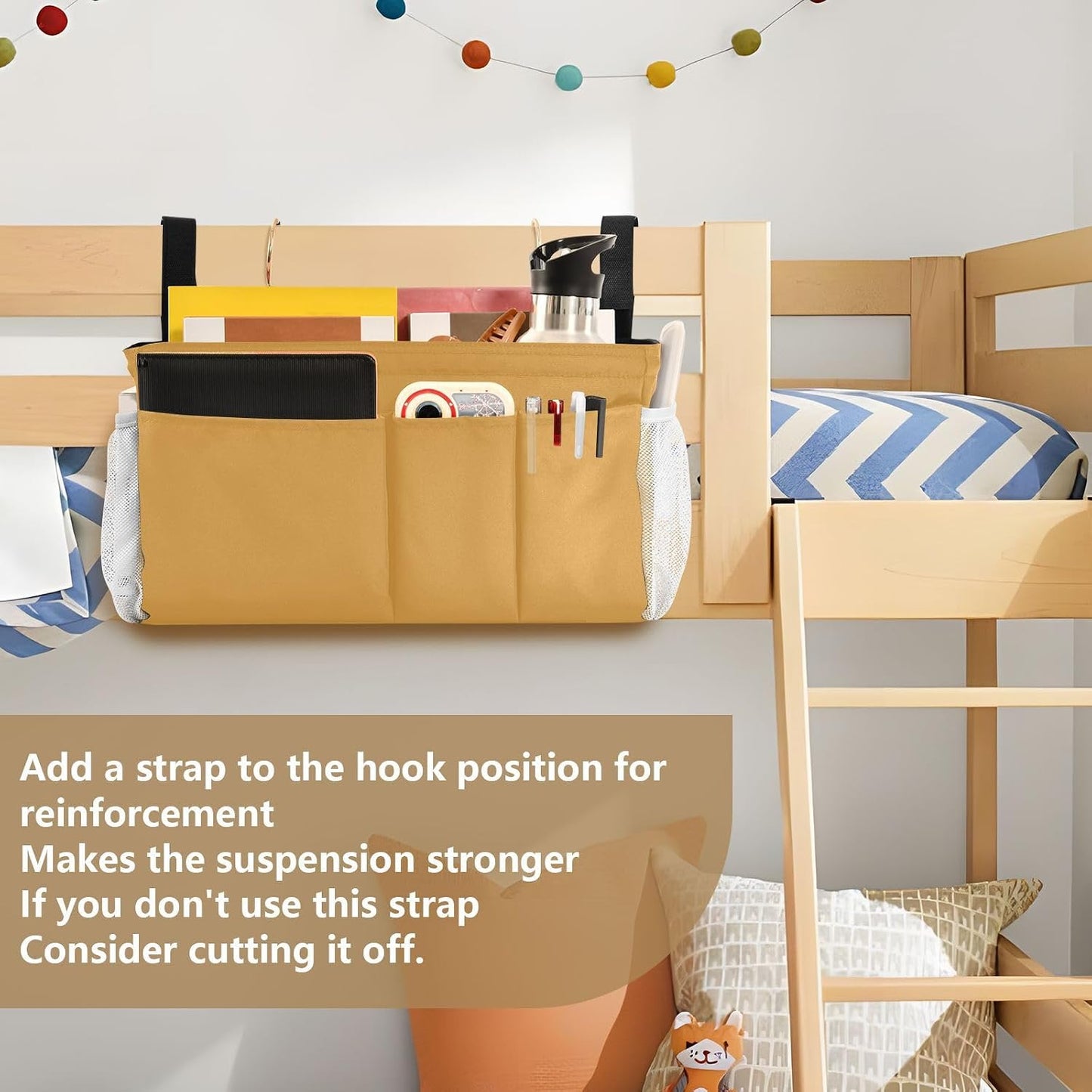 Black Bedside Caddy Storage Bag Bedside Organizer for Bed Rails College Dorm Room Organizer Caddy Hanging Shelf 6 Pockets with Hooks for Drinks Magazine Phone Holder