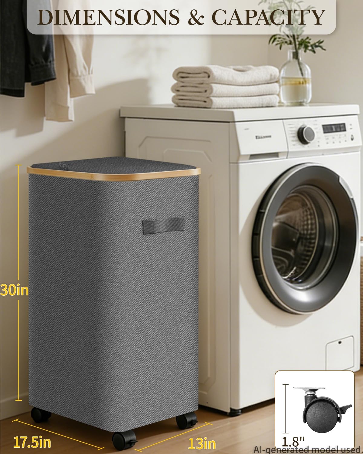 Double Laundry Basket with Wheels and Lid, 150L Clothes Hampers for Laundry | Large Laundry Hamper with 2 Sections & Removable Liner Bags, Rolling Dirty Clothes Basket for Bedroom Bathroom Dorm College