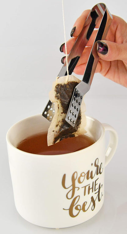 Home-X Stainless Steel Tea Bag Squeezer, Herbal Tea Infuser, Useful Kitchen Steeper Tongs, Strainer Holder Grip, Metal Kitchen Bar Tools-Set of 2