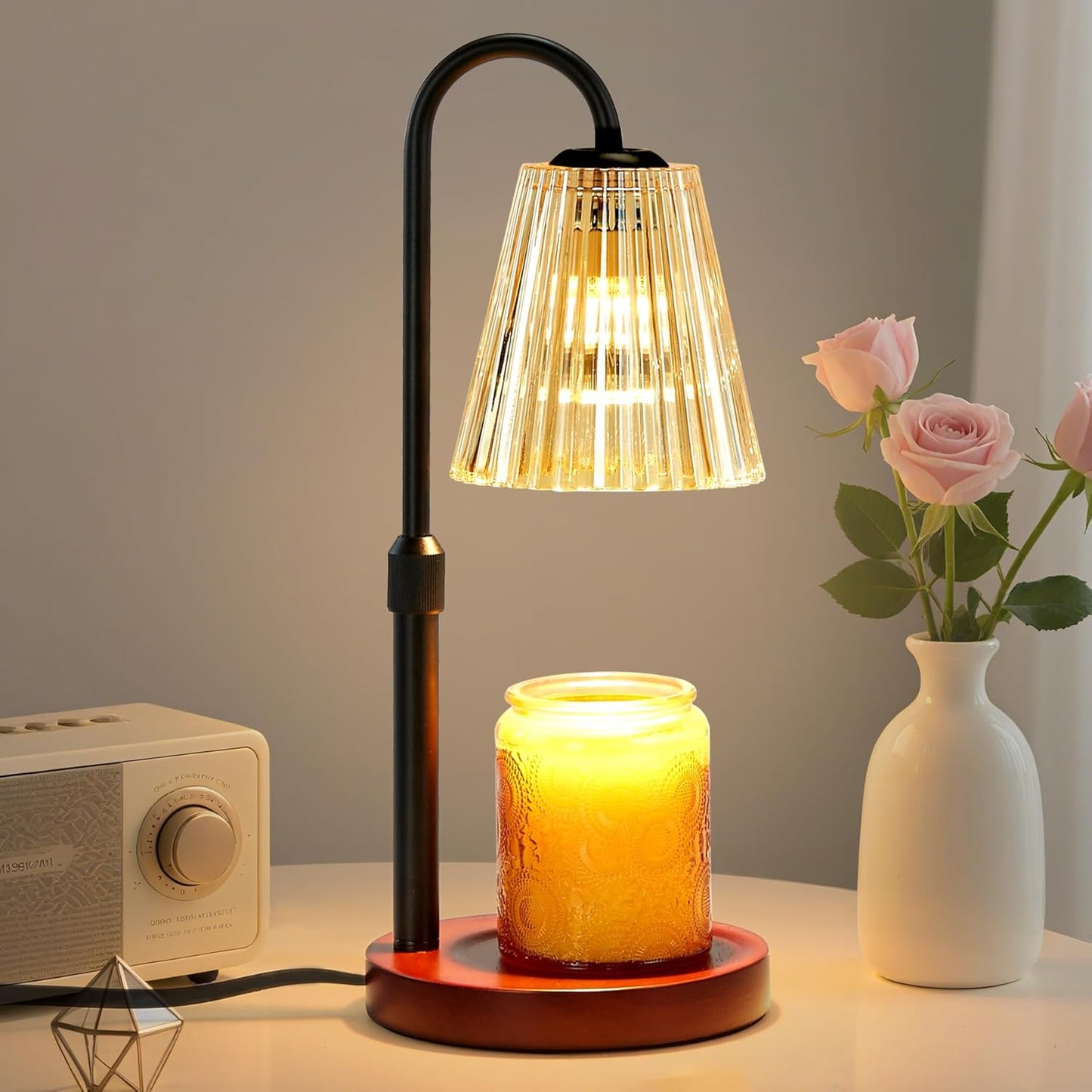 Briever Electric Candle Warmer Lamp with Timer Dimmer, Adjustable Height Wax Melter Warmer for Jar Candles, House Warming Gifts for New Home Decor, Birthday Gifts for Women, Walnut Wooden Base