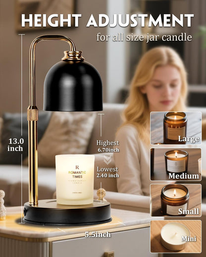 Modern Candle Warmer Lamp with Timer, Dimmable Candle Lamp Warmer, Mothers Day Birthday Gifts for Women Men, Black Candle Warmer, Adjustable Candle Light Warmer, Cozy Living Room Bedroom Home Decor