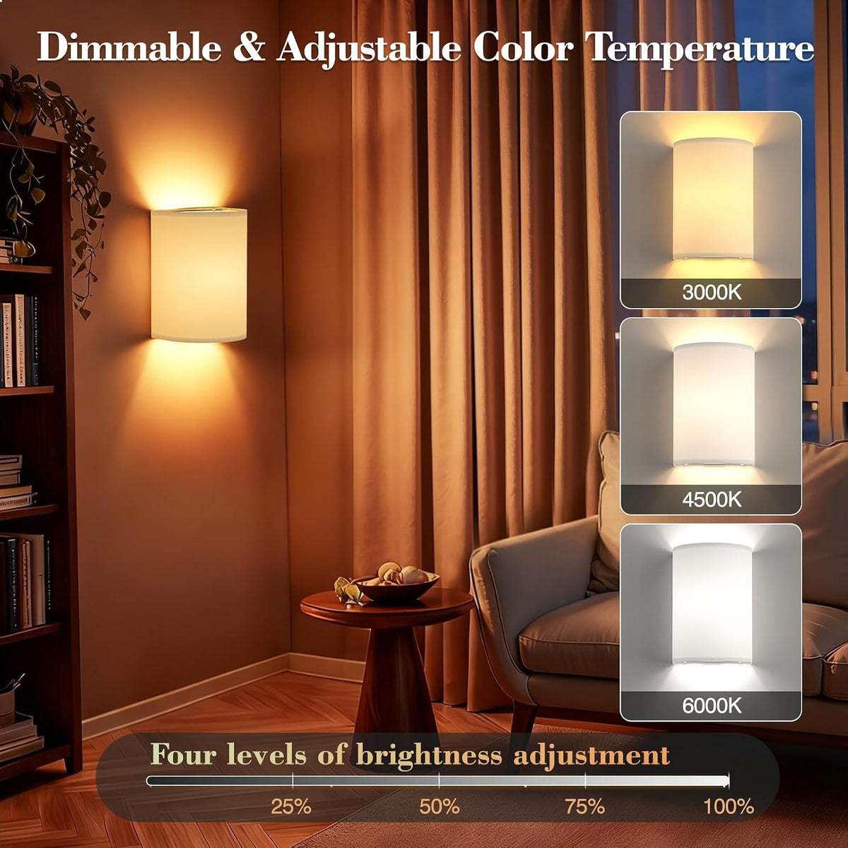 Battery Operated Rechargeable Wall Sconce Set of Two with 10000mAh Battery