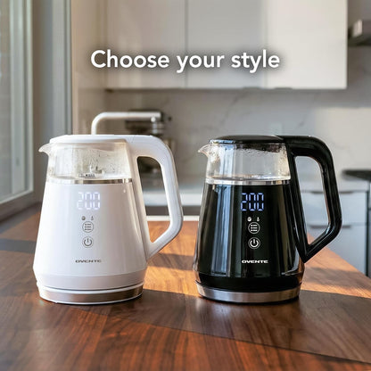 OVENTE 1L Electric Kettle with Temperature Control, 1500W, Black KD95B | Water Boiler With Digital Display, 5Hr Keep Warm, Auto Shut-Off, Double-Wall Cool-Touch Exterior, BPA-Free Borosilicate Glass