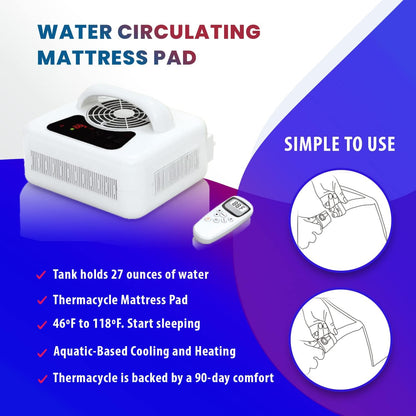 Water Circulating Sleep Pad by Thermacycle; Cools and Heats, EMF Free Therapeutic Mattress Pad; Sleep Aid– for Hot Flashes, Night Sweats, Menopause, Insomnia, Hyperhidrosis - Queen - 60" by 79"