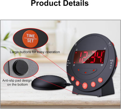 TARSHYRY Vibrating Alarm Clock with Bed Shaker LED Display Loud Volume Adjustable Brightness for Heavy Sleepers Deaf Hard of Hearing
