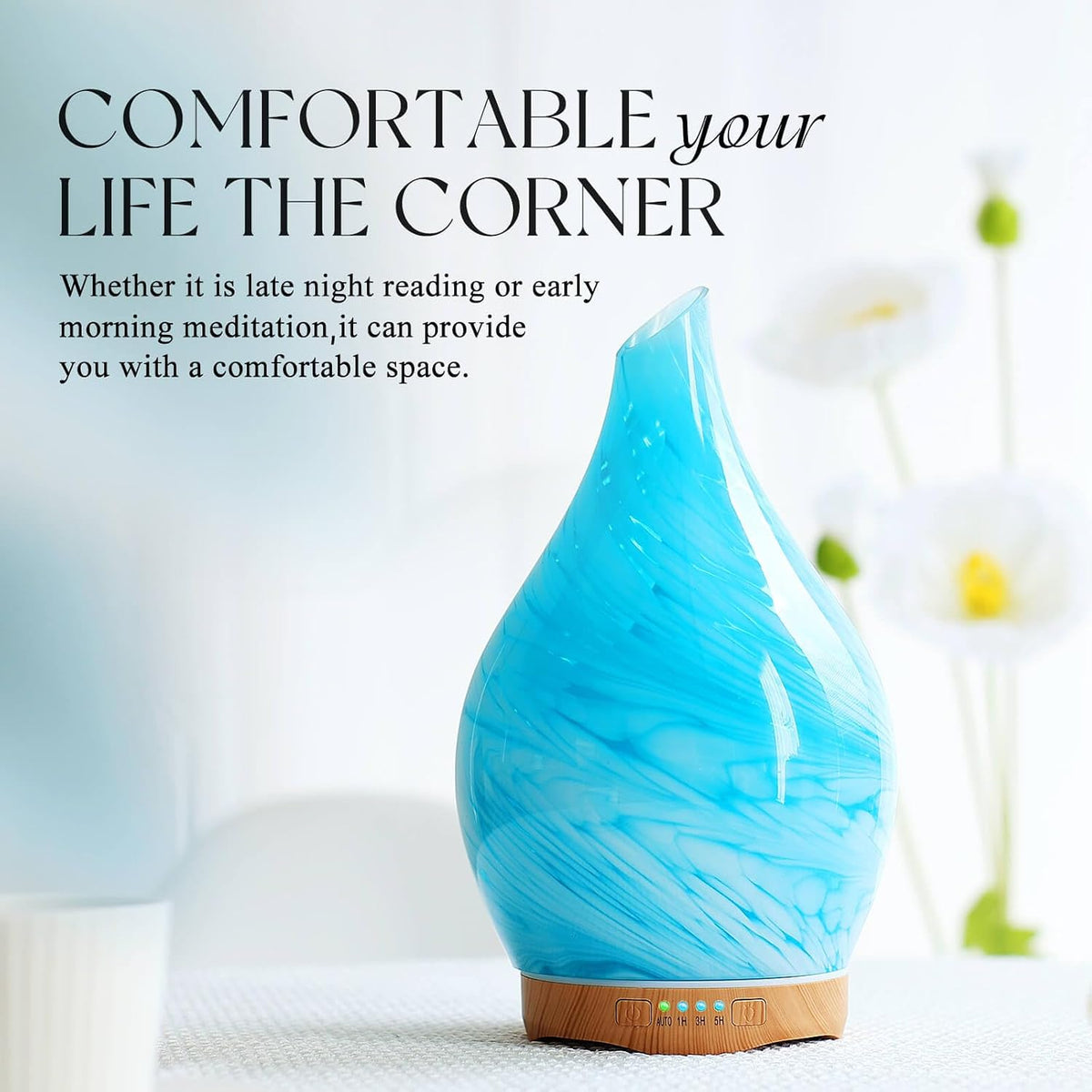 Porseme Essential Oil Diffuser 280ml Handmade Glass Diffuser 7H Runtime | Elegant Handmade Glass Aroma Diffuser with 7-color LEDs, Quiet Aromatherapy and Safe Auto Shut-off, Perfect for Gifts