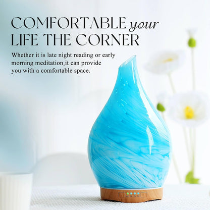 Porseme Essential Oil Diffuser 280ml Handmade Glass Diffuser 7H Runtime | Elegant Handmade Glass Aroma Diffuser with 7-color LEDs, Quiet Aromatherapy and Safe Auto Shut-off, Perfect for Gifts
