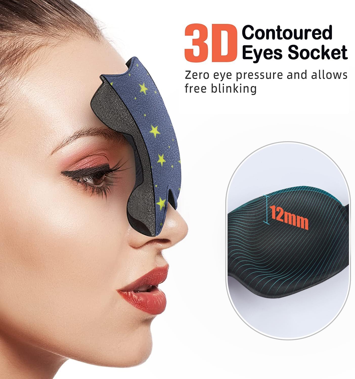 Sleep Mask SleepFun Invisible Alar Deep Orbit 3D Eye Mask Ultra Lightweight & Comfortable Sleeping Mask for Travel, Nap, Shift Works, Black & Blue